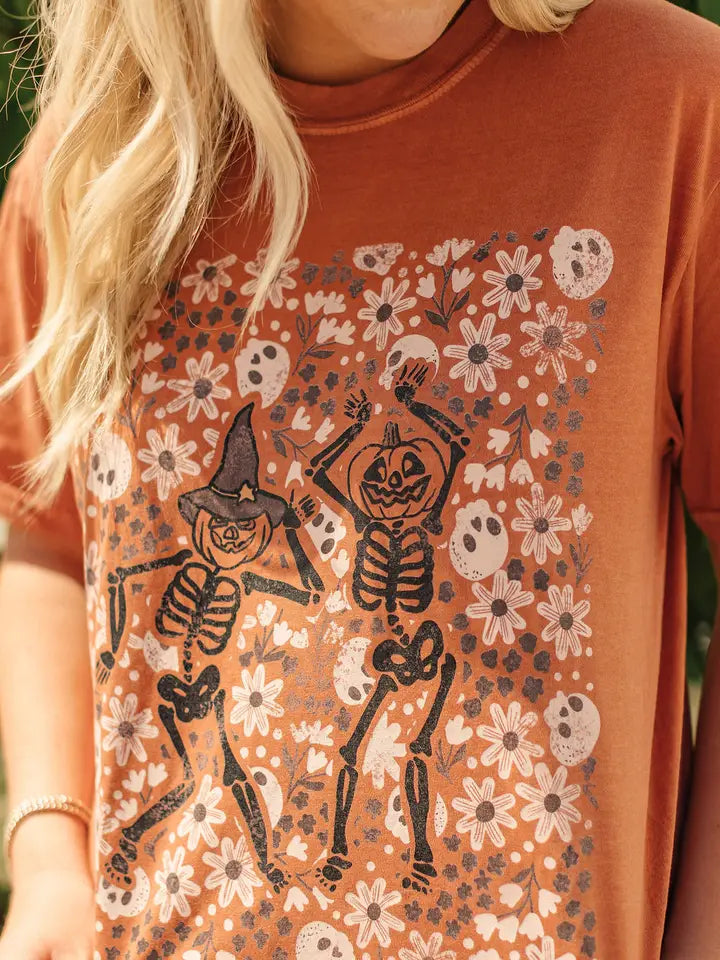 Floral + Skeleton + Pumpkins T-Shirt