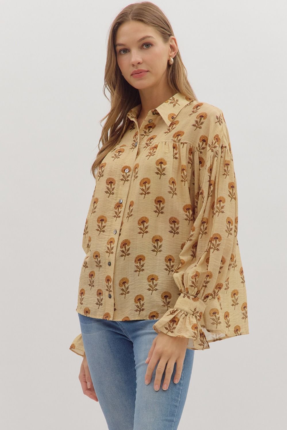 Mustard Fall Floral Long Sleeve Top