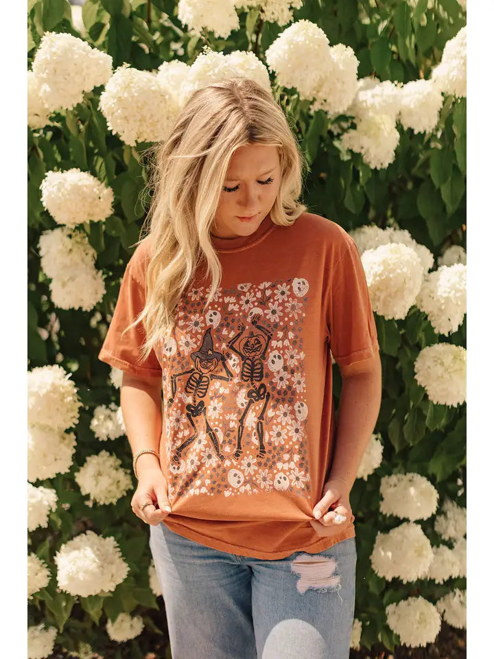 Floral + Skeleton + Pumpkins T-Shirt