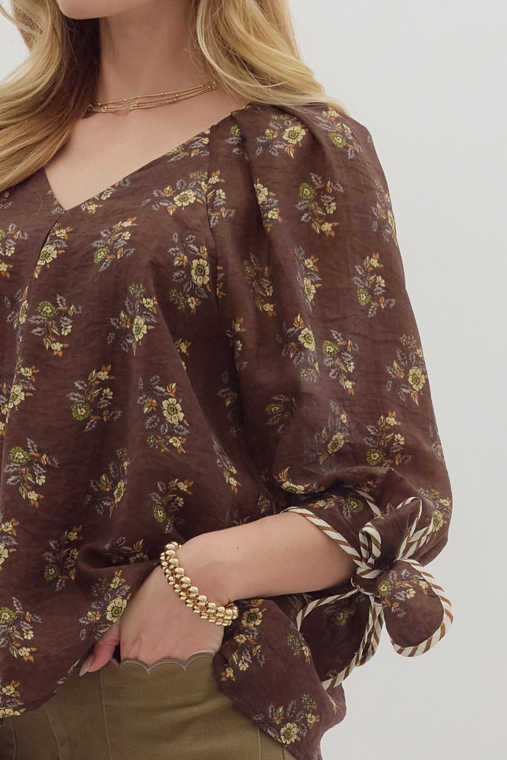 Brown Fall Top with Bow Sleeve