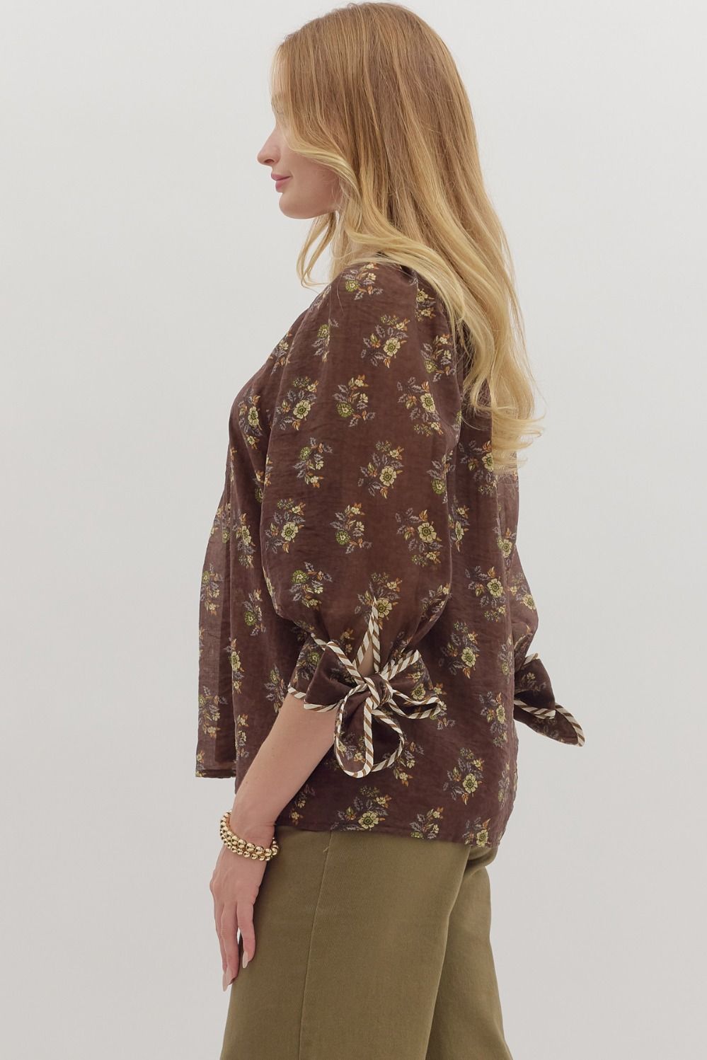 Brown Fall Top with Bow Sleeve