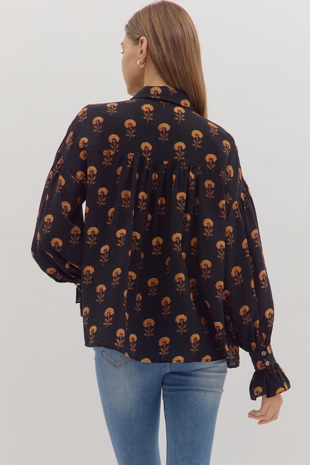 Black Fall Floral Long Sleeve Top