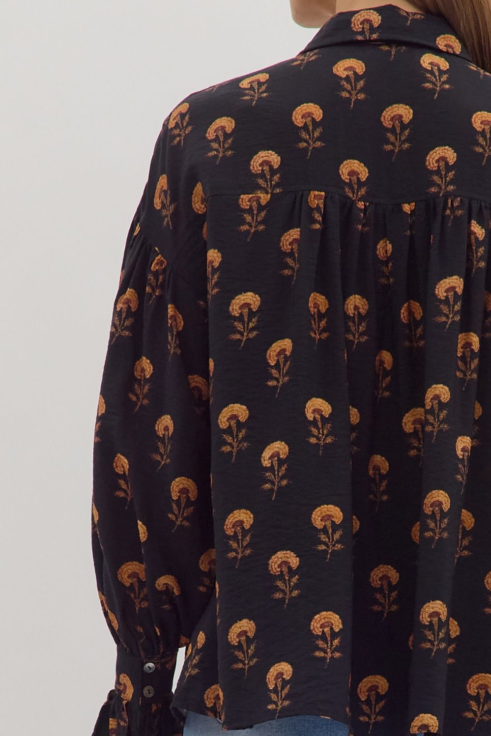 Black Fall Floral Long Sleeve Top