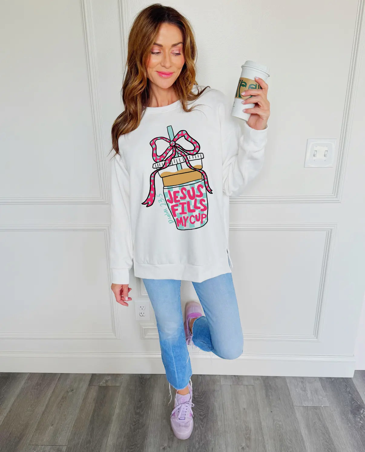 Jesus Fills My Cup (full length) White Sweatshirt