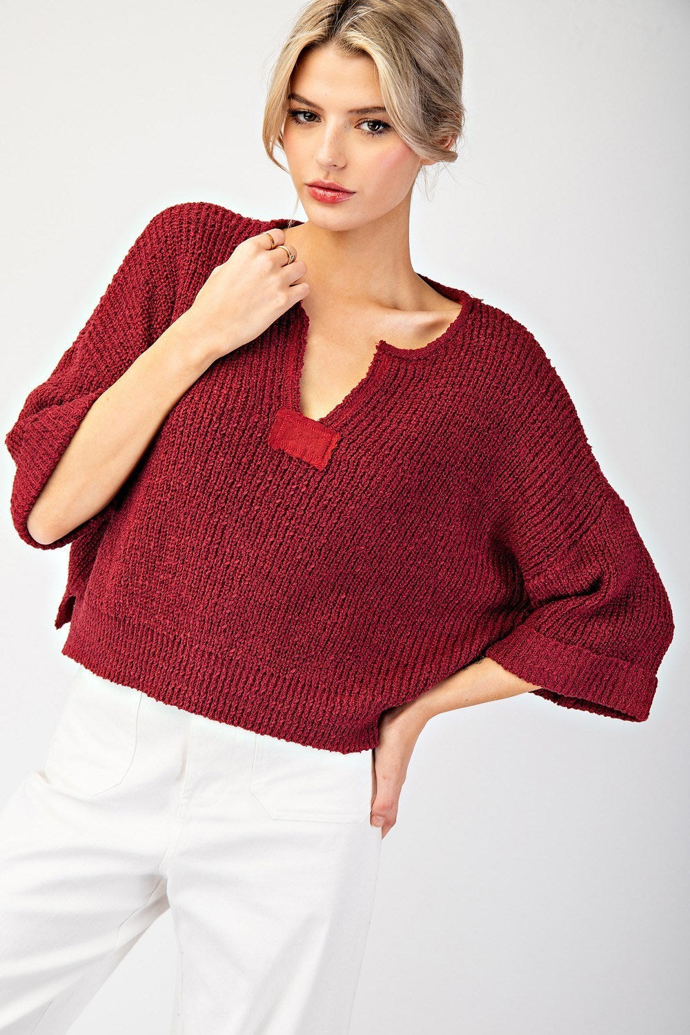 V-Neck Cranberry Sweater