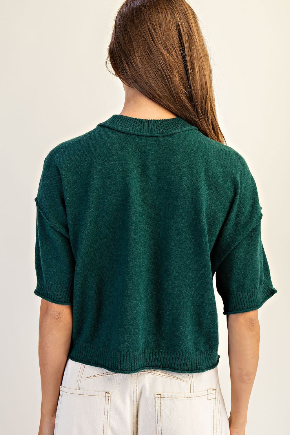 Round Neck Short Sleeve Sweater - Green