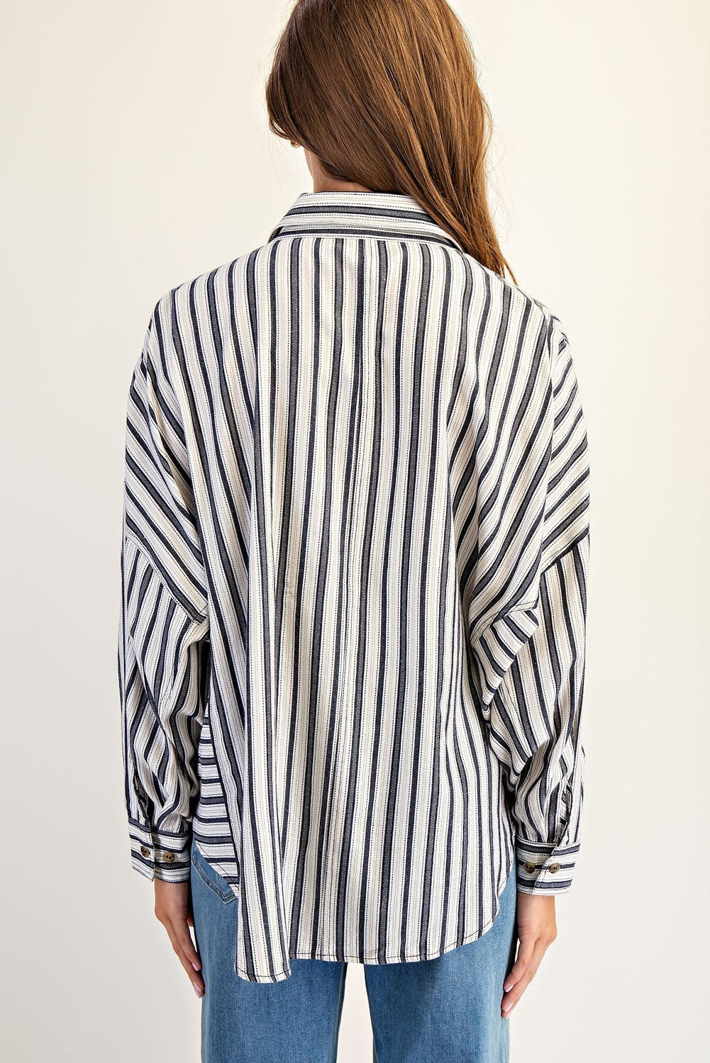 Striped Long Sleeve Button Down - Navy