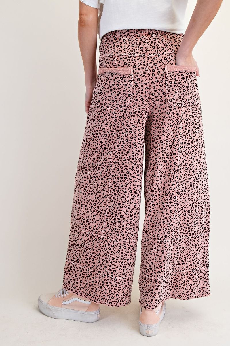 Easel Mineral Wash Pants - Rose Leopard