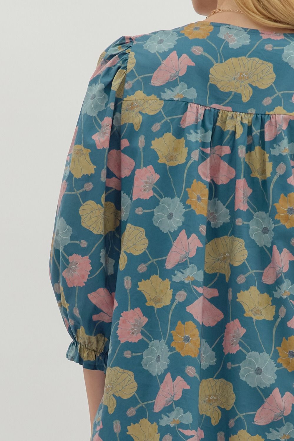 Fall Floral Dress - Teal