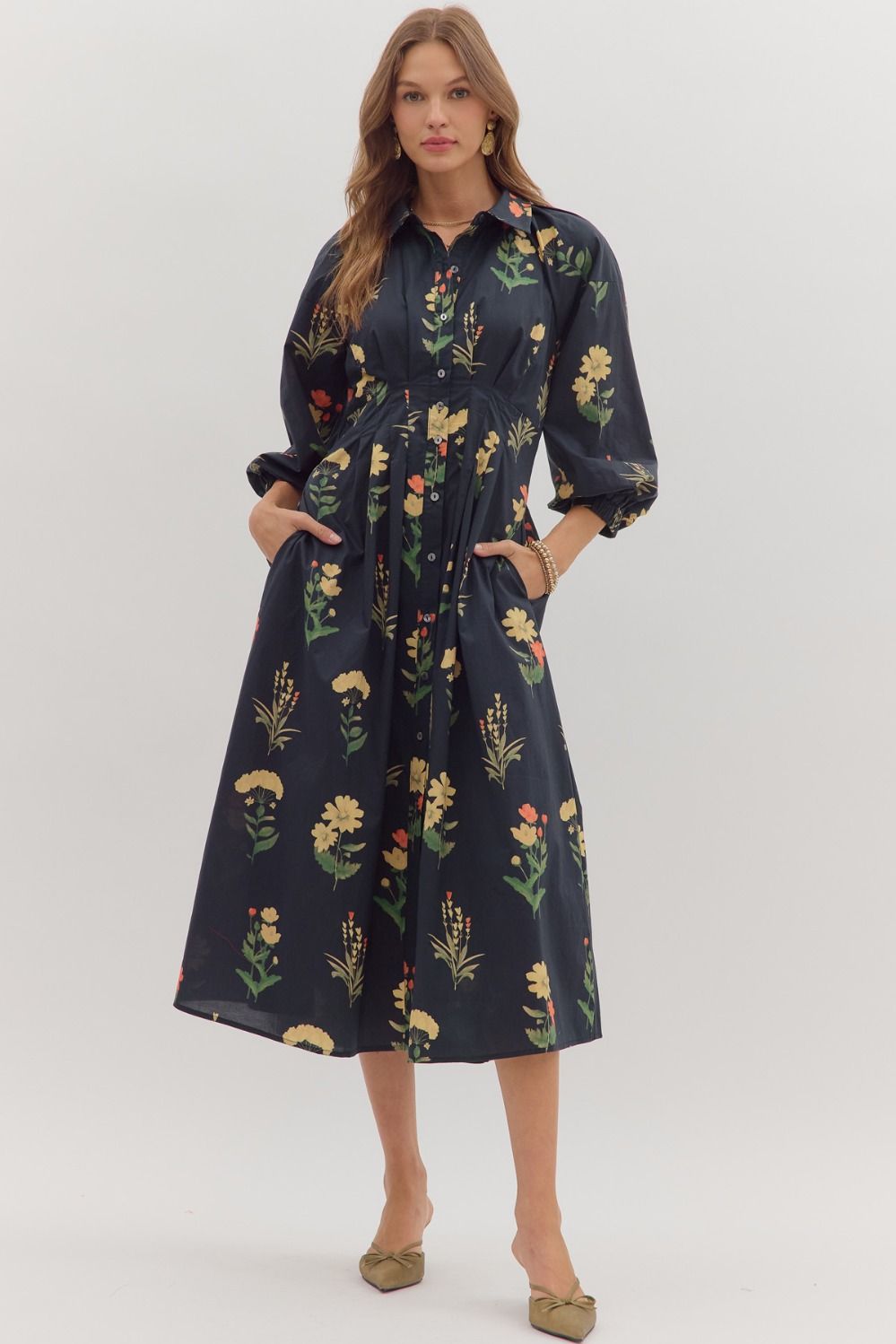 Black Floral Midi Dress
