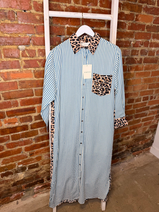 Blue Stripes with Leopard Back Dress