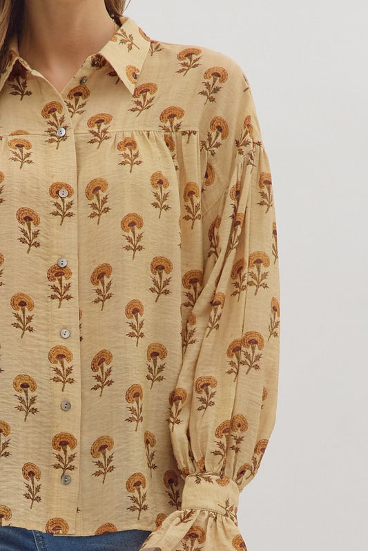 Mustard Fall Floral Long Sleeve Top