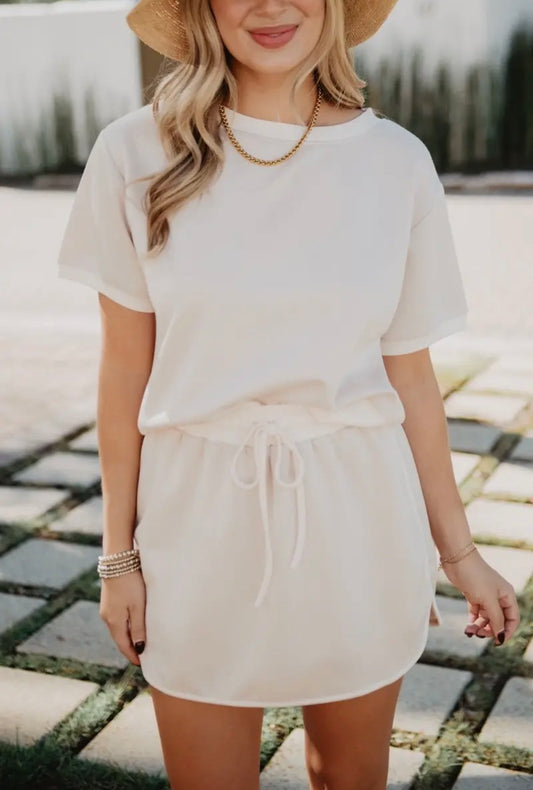 Beige & White Skirt Set (with shorts)