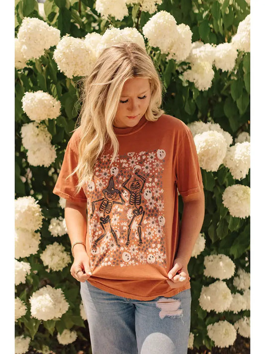 Floral + Skeleton + Pumpkins T-Shirt