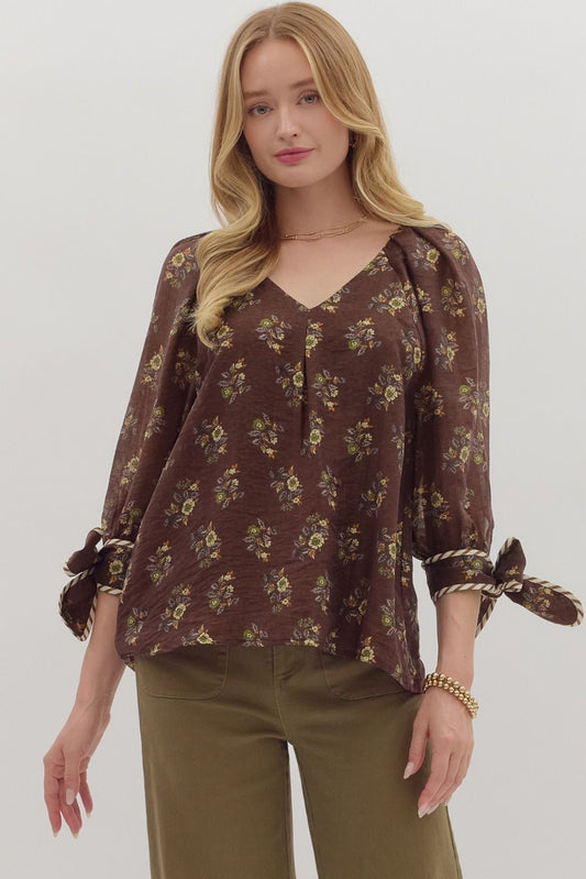 Brown Fall Top with Bow Sleeve