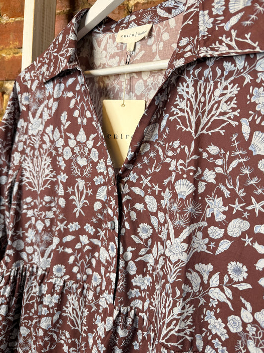 Brown Dress with Light Blue Coastal Designs