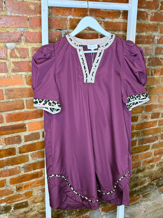 Berry Dress with Leopard