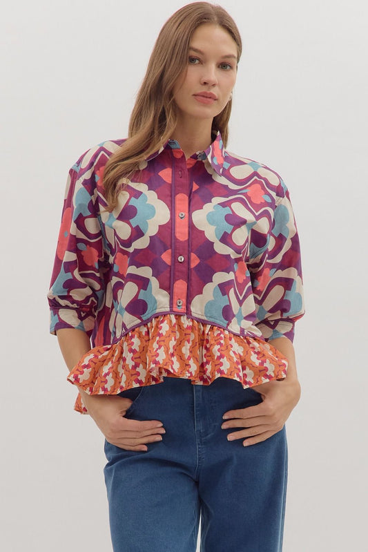 Groovy Ruffle Button-Up