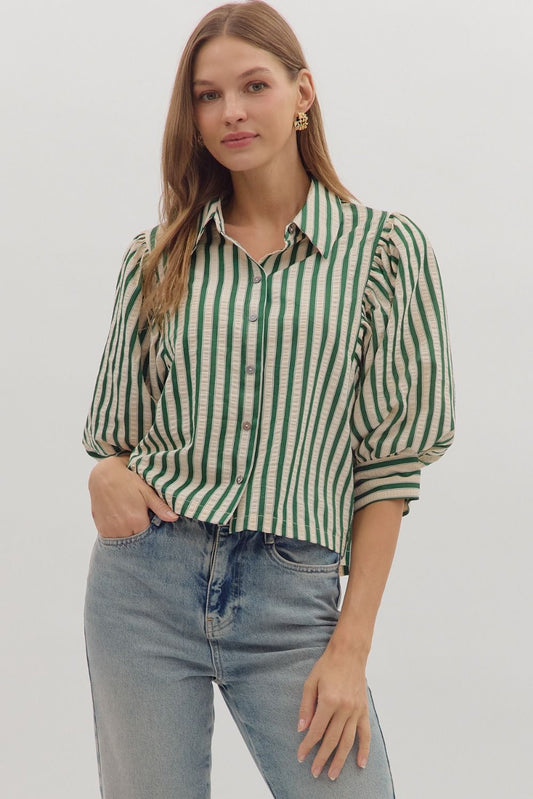 Hunter Green Striped Top
