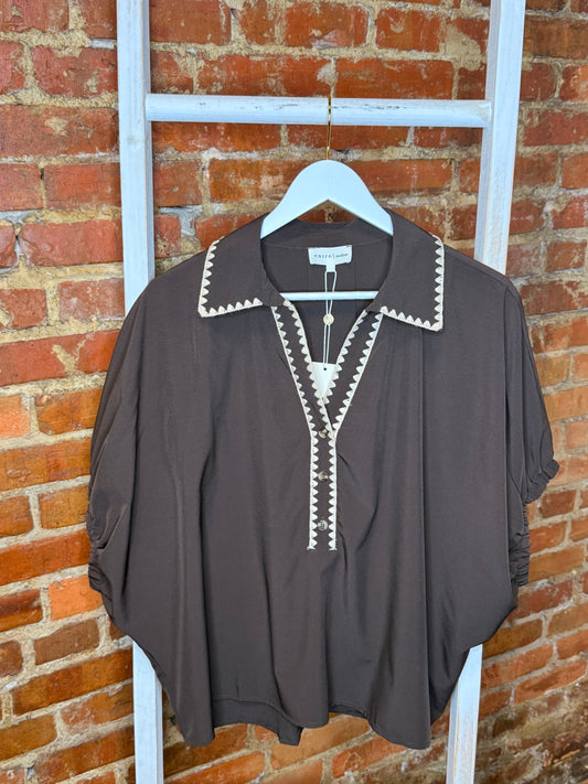 Brown Top with Stitching