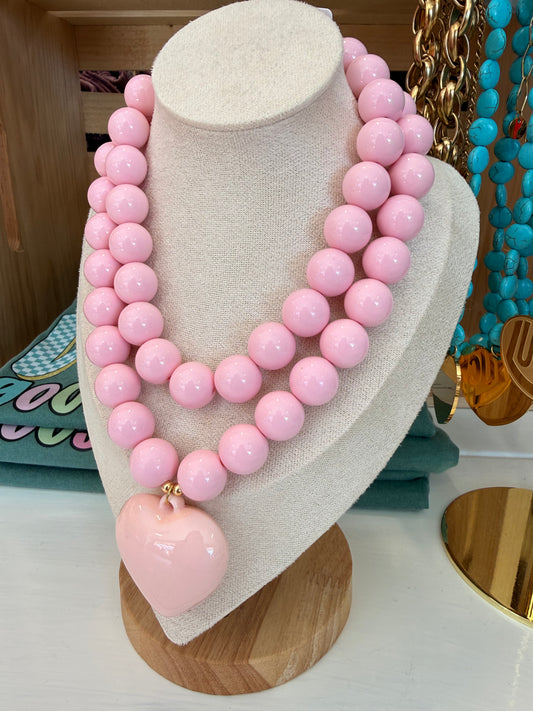 Pink Bubble Heart Necklace