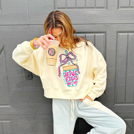 Jesus Fills My Cup (boxy fit) Cream Sweatshirt