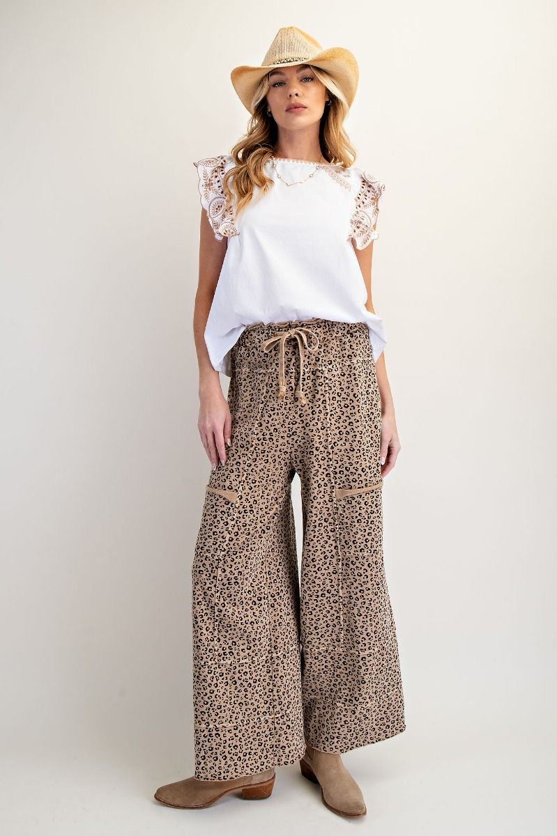 Easel Mineral Wash Pants - Camel + Leopard