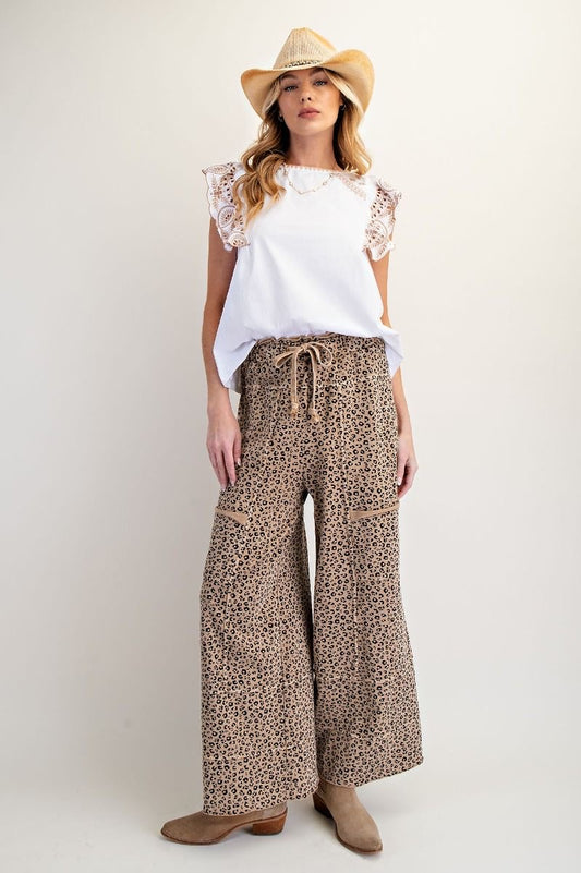 Easel Mineral Wash Pants - Camel + Leopard