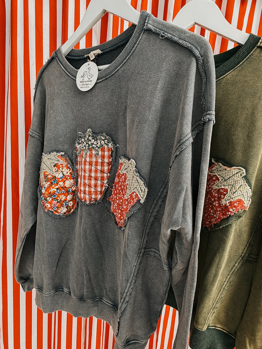 Strawberry Patch Appliqué Sweatshirt (Vintage Green)