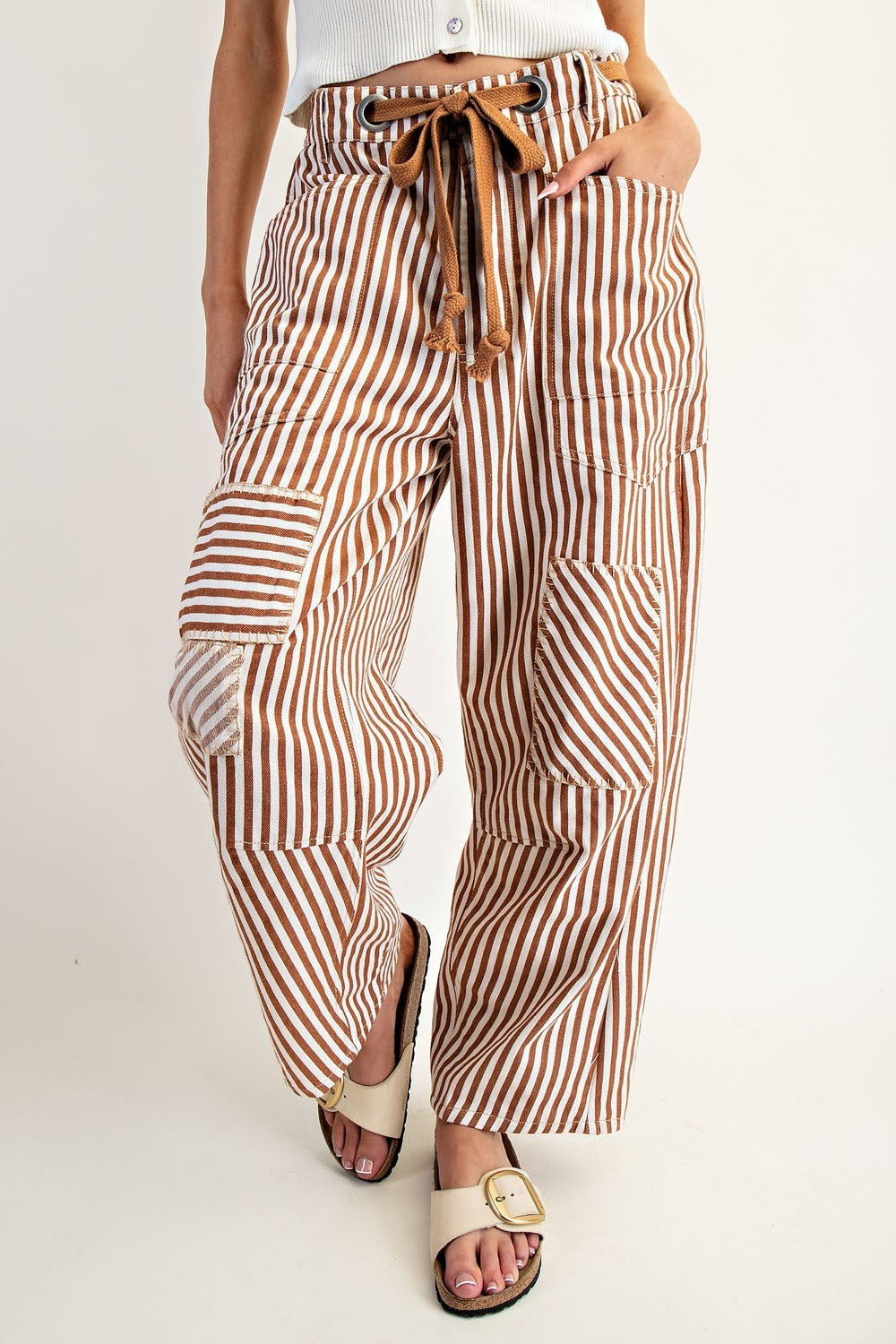 Striped Barrel Pants - Caramel