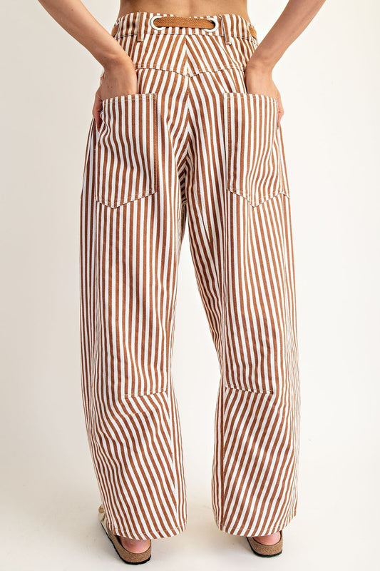 Striped Barrel Pants - Caramel