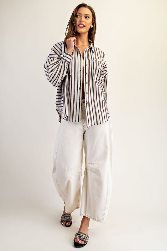 Striped Long Sleeve Button Down - Tiramisu