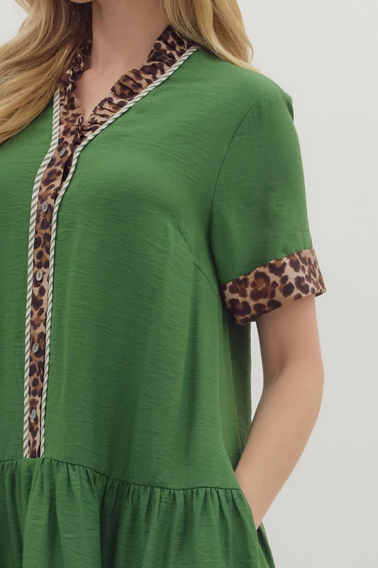 Fern Green & Leopard Dress