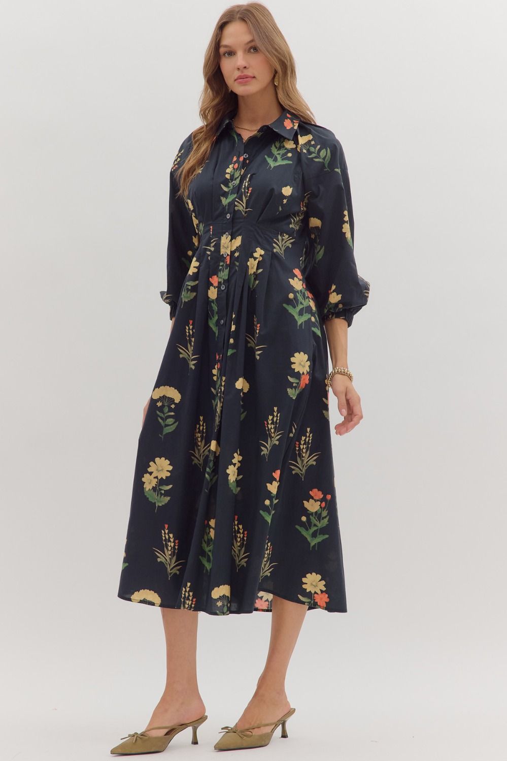 Black Floral Midi Dress