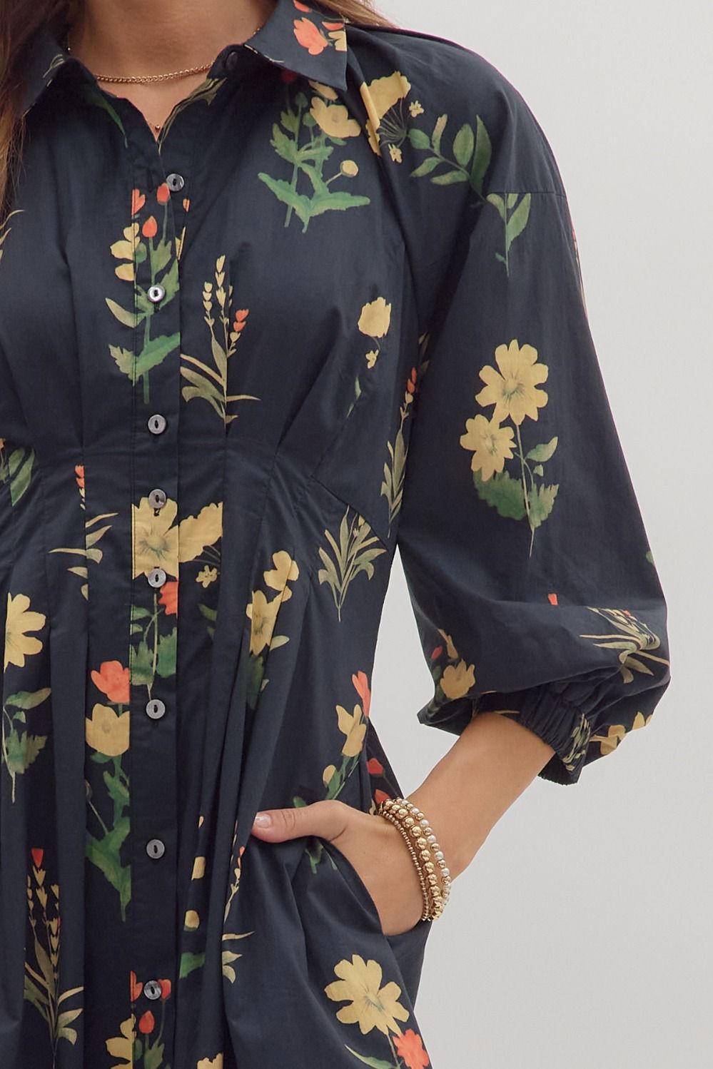 Black Floral Midi Dress