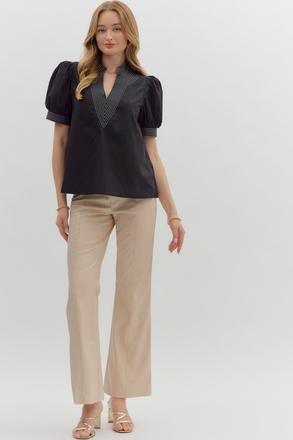 Black Collar Top with White Stitching