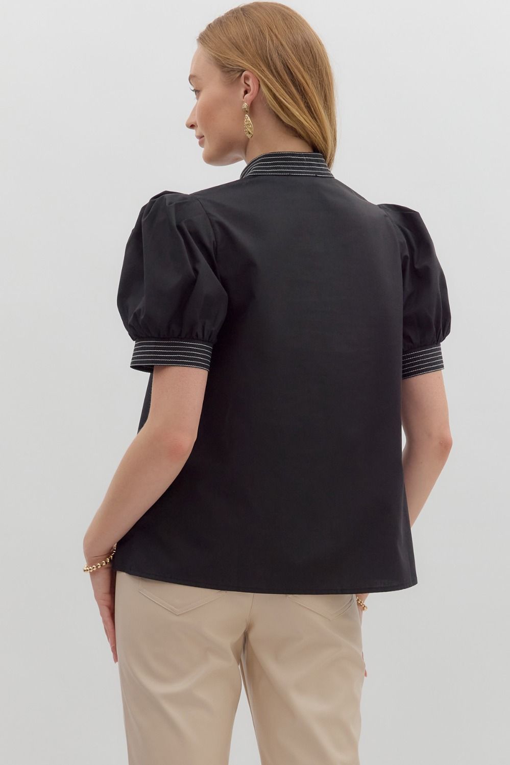 Black Collar Top with White Stitching