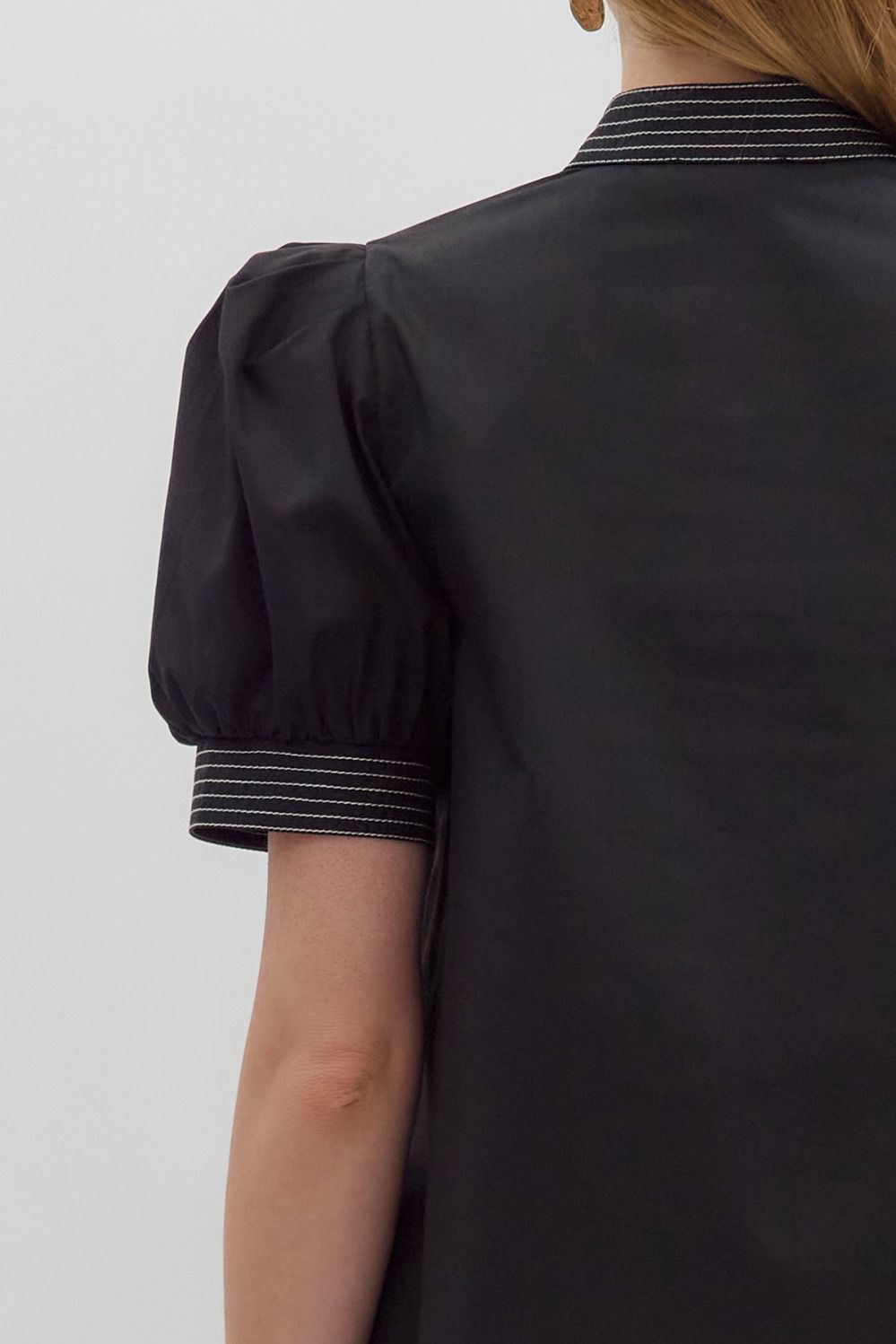 Black Collar Top with White Stitching